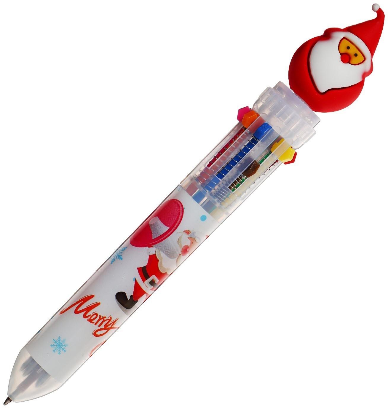 Ручка шариковая автоматическая, 10-ти цветная, Новый год МИКС