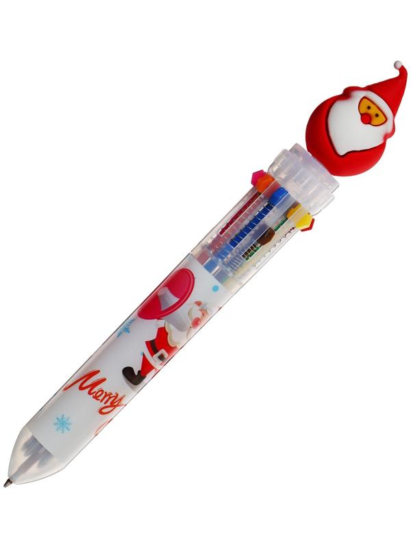 Ручка шариковая автоматическая, 10-ти цветная, Новый год МИКС