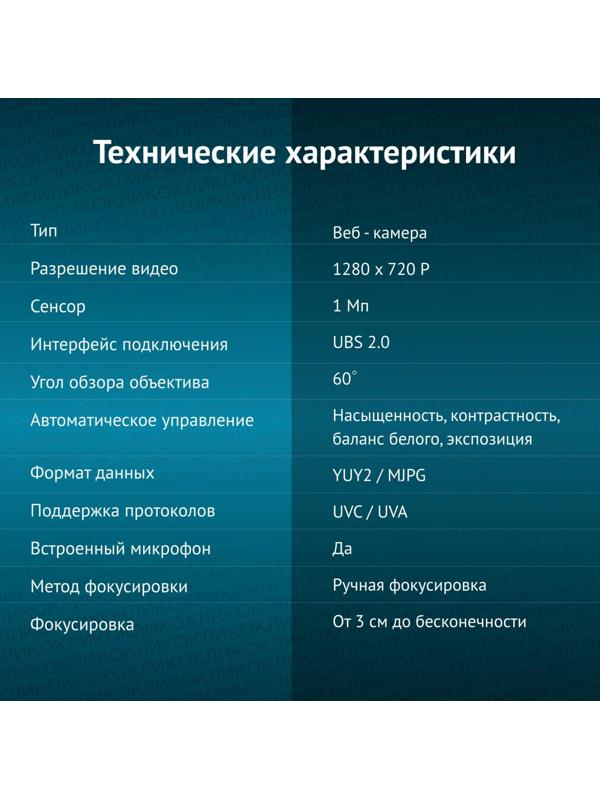 Камера Web Оклик OK-C015HD черный 1Mpix (1280x720) USB2.0 с микрофоном