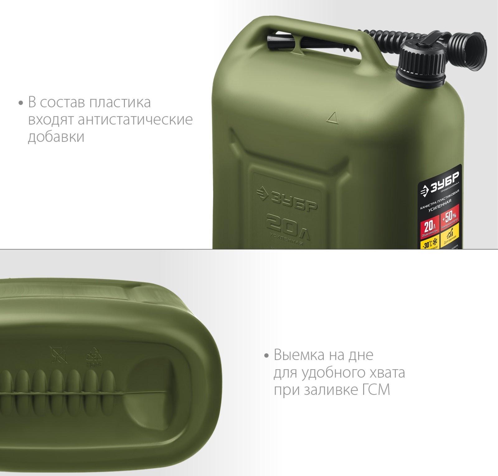 Канистра для ГСМ «ЗУБР» Профессионал, 20 л, пластиковая, усиленная