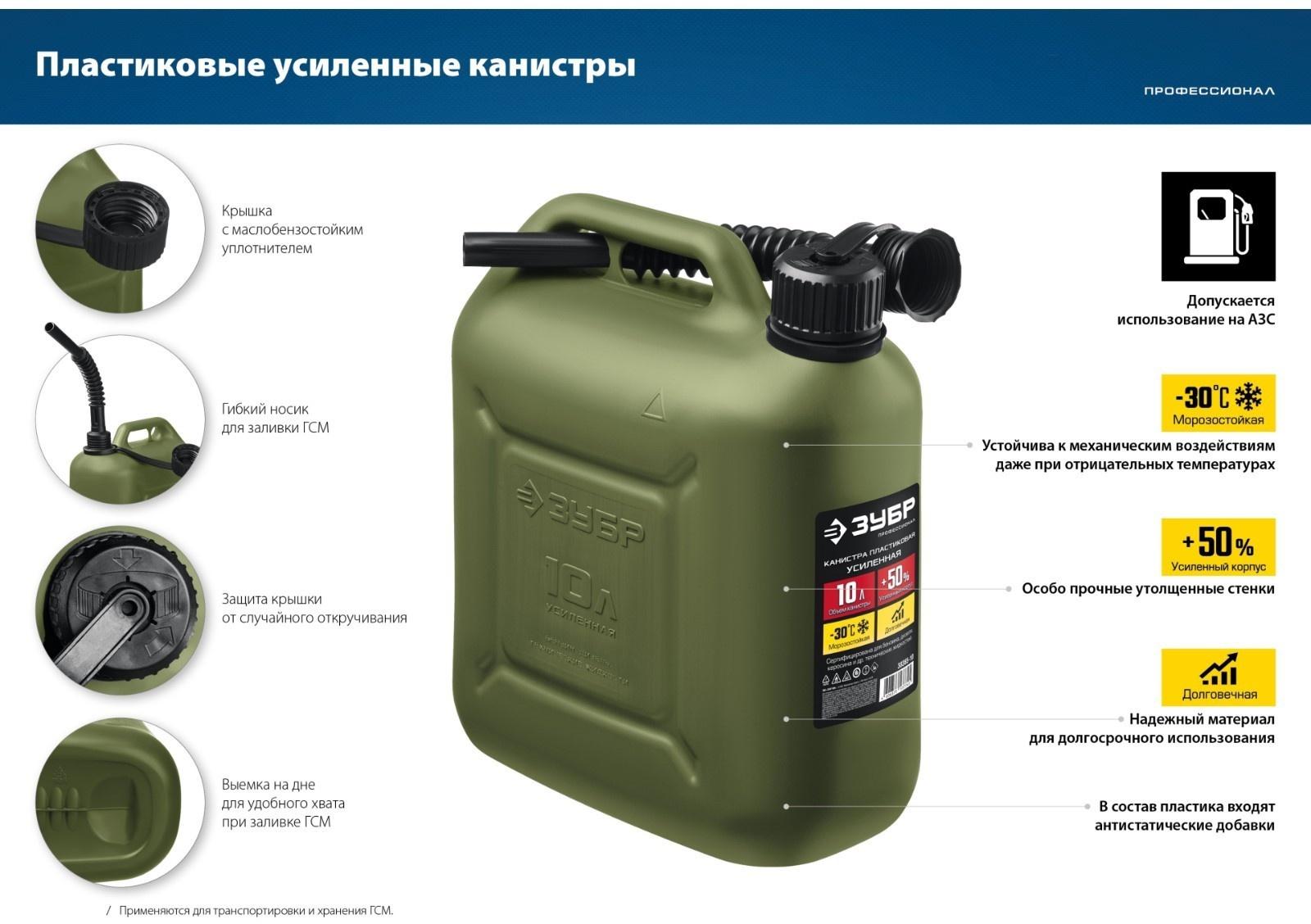 Канистра для ГСМ «ЗУБР» Профессионал, 20 л, пластиковая, усиленная