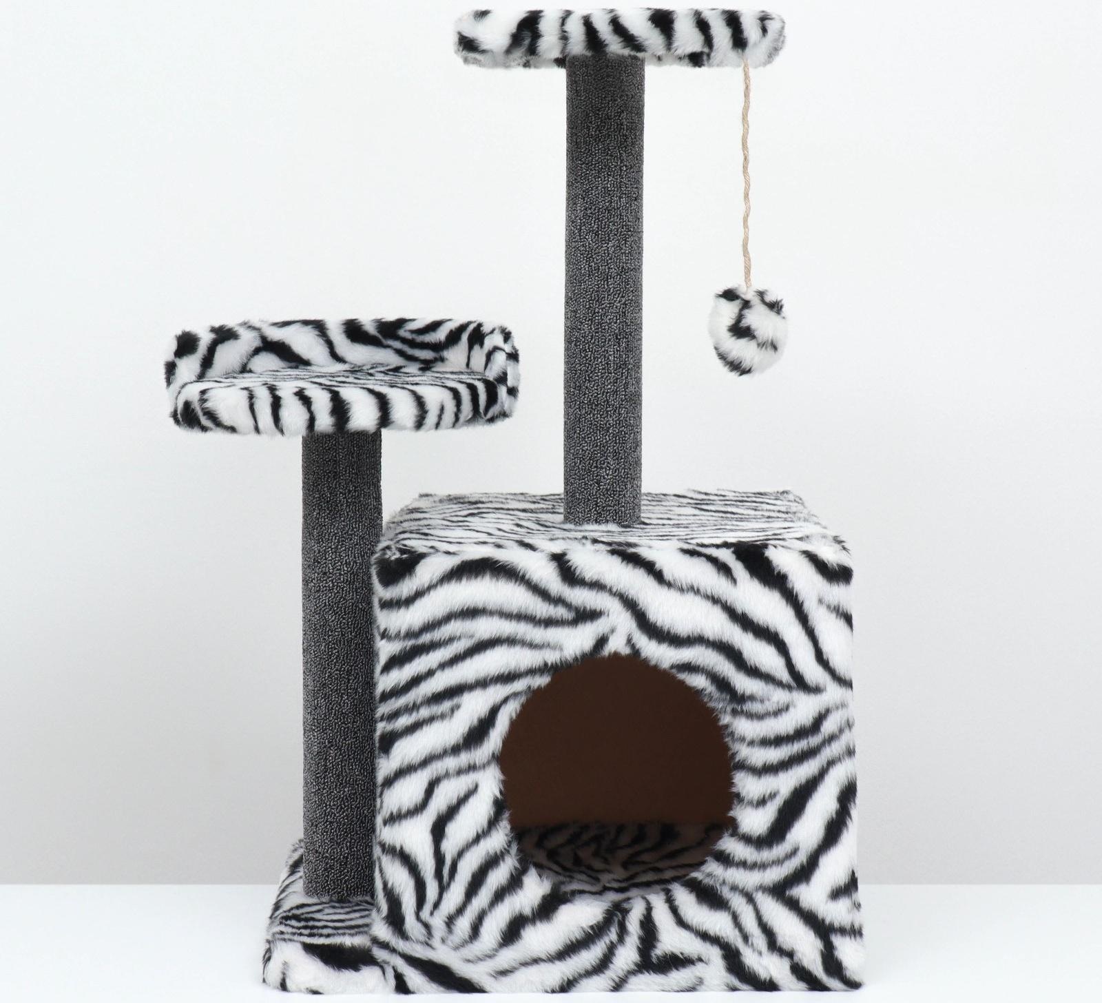 Домик для кошек с когтеточкой, квадратный, 3х-этажный, 35 х 45 х 75см, ковролин, зебра
