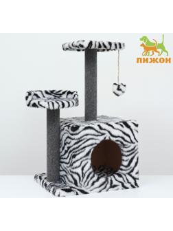 Домик для кошек с когтеточкой, квадратный, 3х-этажный, 35 х 45 х 75см, ковролин, зебра