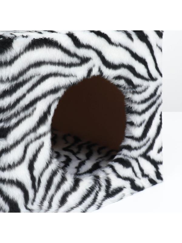 Домик для кошек с когтеточкой, квадратный, 3х-этажный, 35 х 45 х 75см, ковролин, зебра