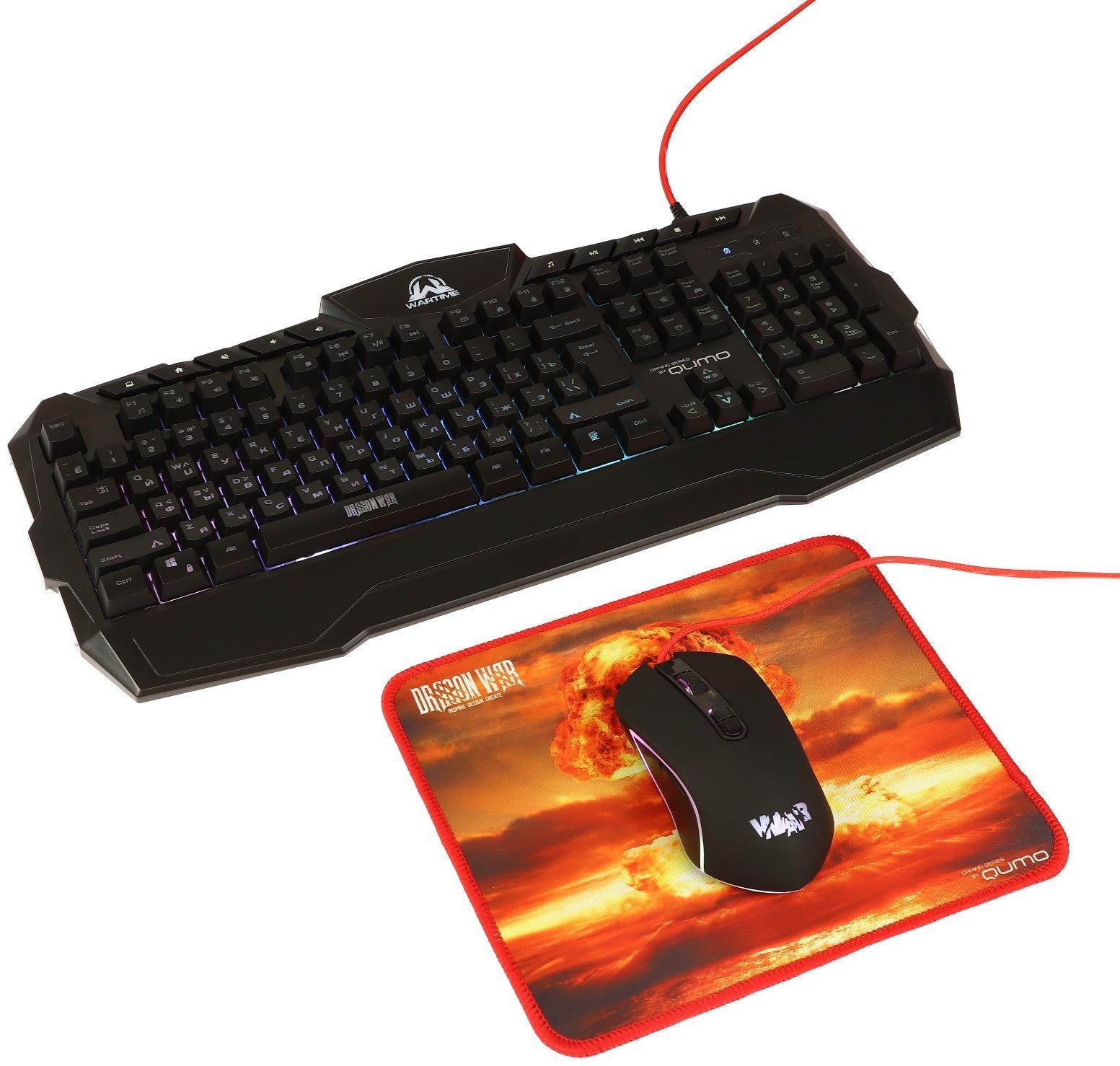 Игровой набор Qumo Wartime K51/M67 3 в 1, клавиатура+мышь+ковер, 3200 dpi
