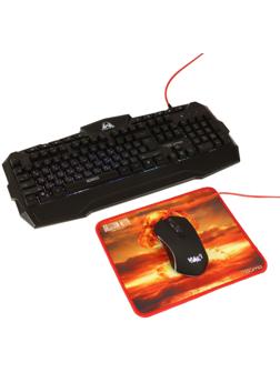 Игровой набор Qumo Wartime K51/M67 3 в 1, клавиатура+мышь+ковер, 3200 dpi