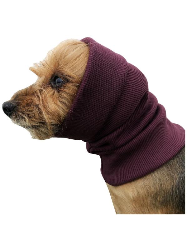 Капор трикотажный для собаки, размер M (Диаметр 32-50 см, Длина 33 см), бордовый