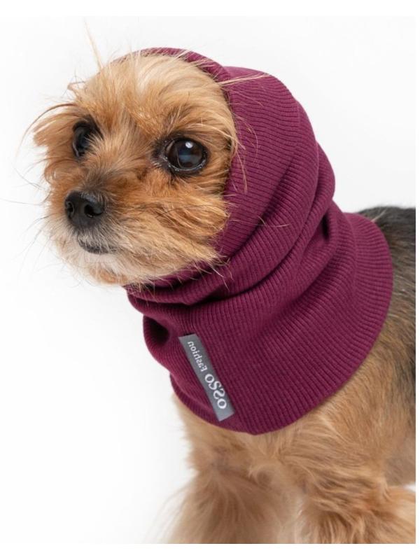 Капор трикотажный для собаки, размер M (Диаметр 32-50 см, Длина 33 см), бордовый