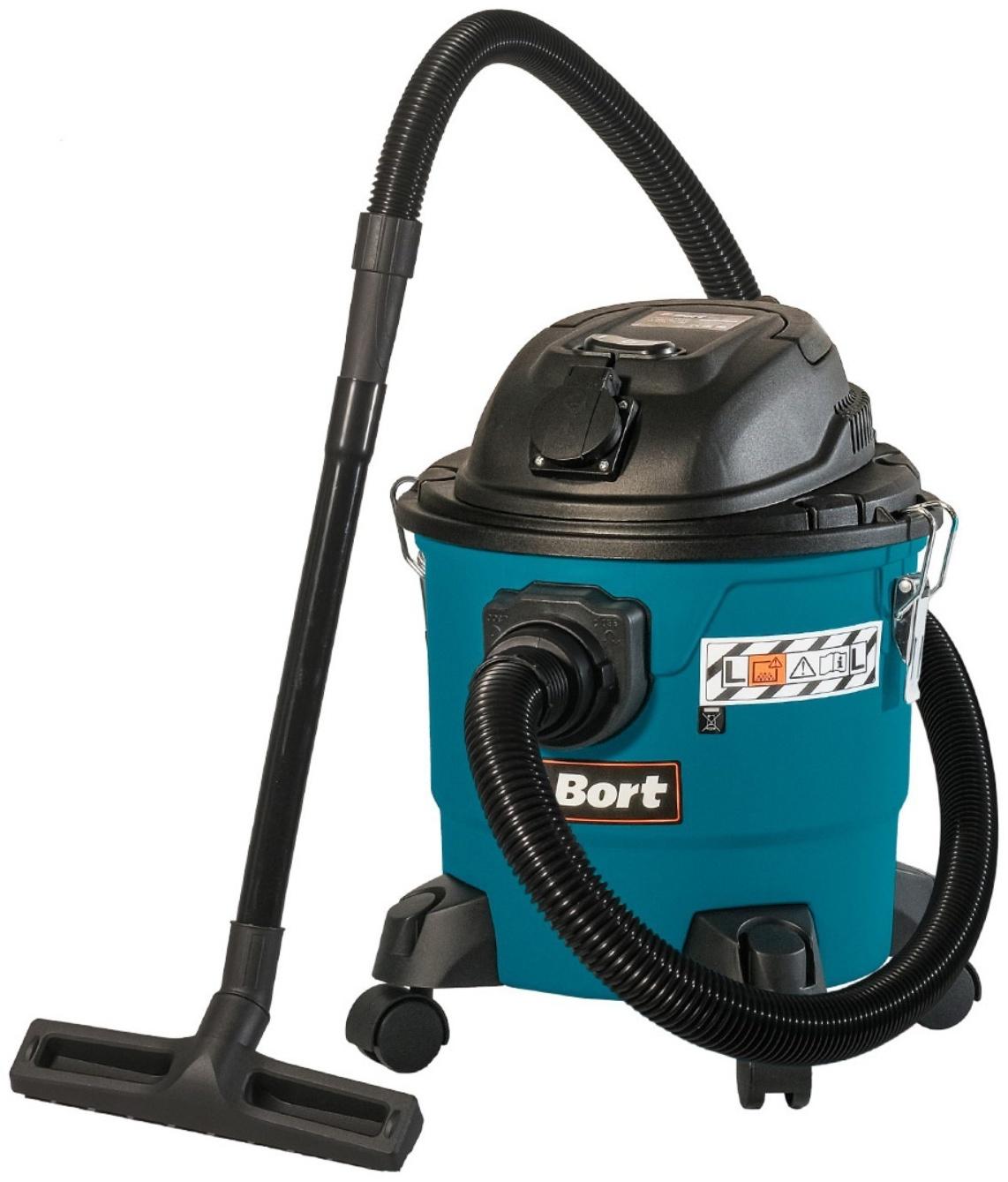 Пылесос строительный BORT BSS-1215-P, пылесборник 15 л, 35 л/сек, сухая и влажная уборка