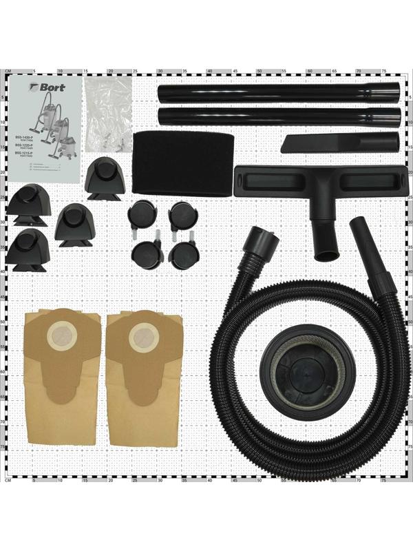 Пылесос строительный BORT BSS-1215-P, пылесборник 15 л, 35 л/сек, сухая и влажная уборка