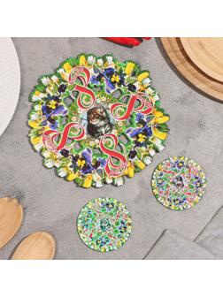 Набор № 1 подставка под горячее и 2 подстаканника, D-20,5 см