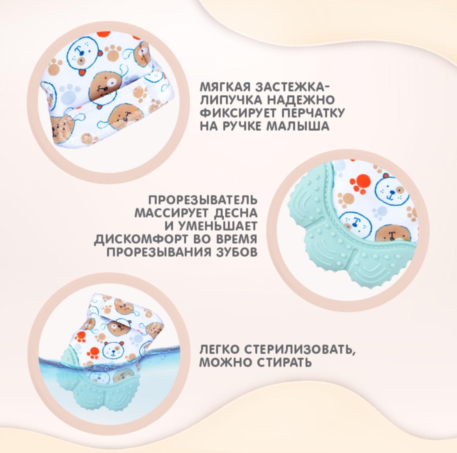Прорезыватель-рукавичка «Собачки», цвет мятный, Крошка Я