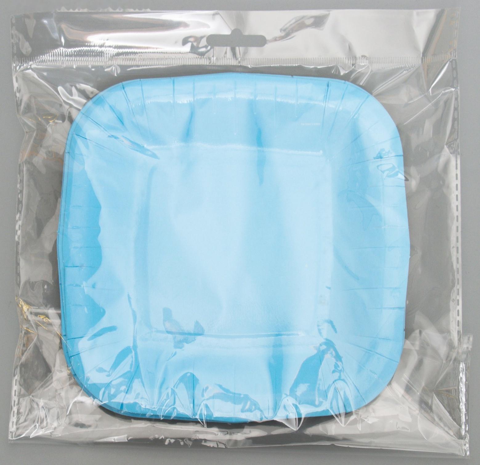 Тарелка бумажная квадратная, голубая,квадратная, 16,5х16,5 см