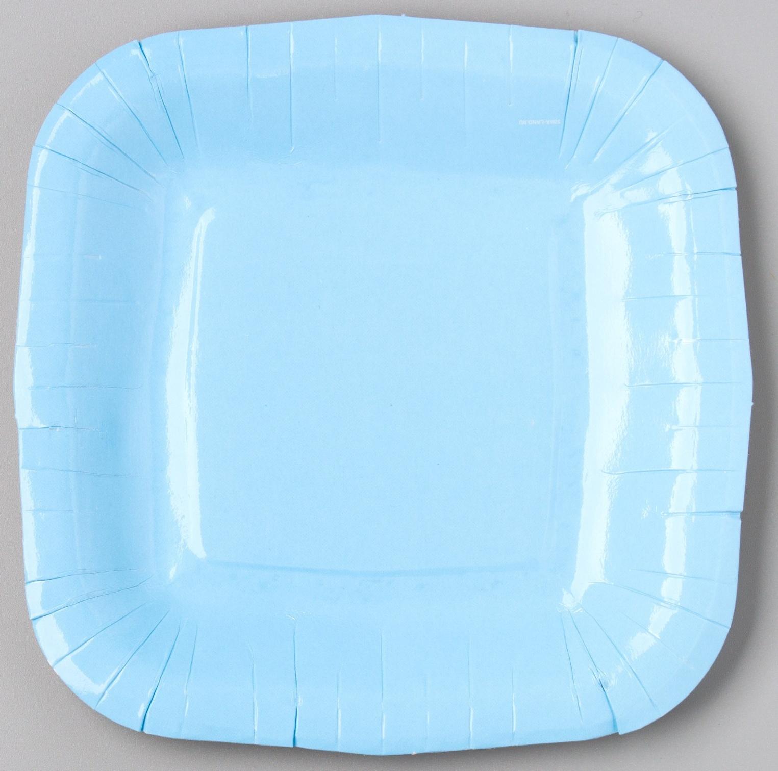 Тарелка бумажная квадратная, голубая,квадратная, 16,5х16,5 см