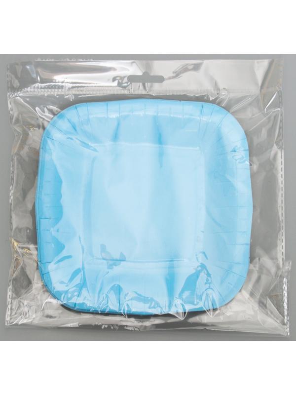 Тарелка бумажная квадратная, голубая,квадратная, 16,5х16,5 см