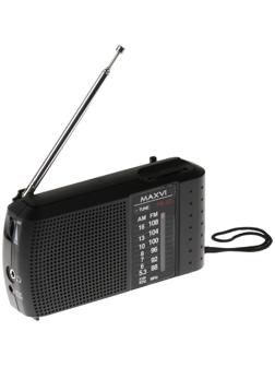 Радиоприемник Maxvi PR-03, 220 В, 2хАА, AUX, чёрный