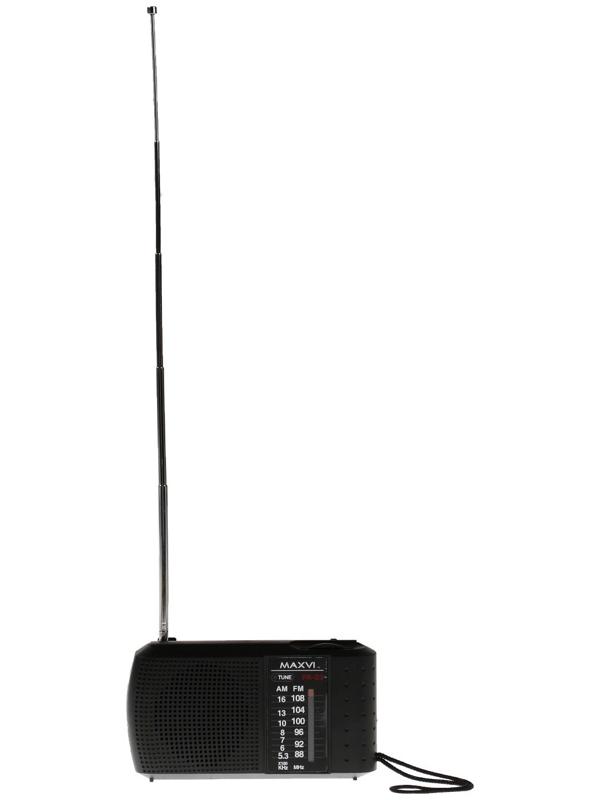 Радиоприемник Maxvi PR-03, 220 В, 2хАА, AUX, чёрный