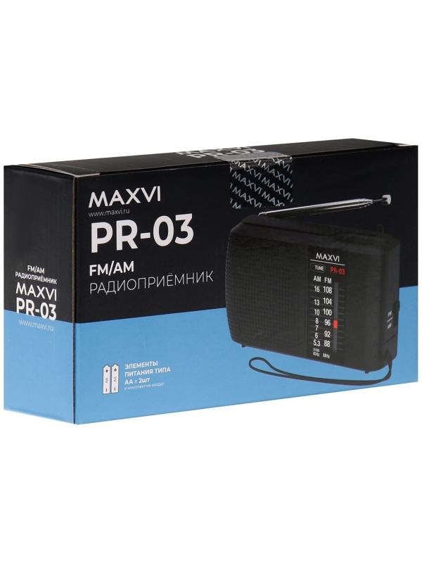 Радиоприемник Maxvi PR-03, 220 В, 2хАА, AUX, чёрный