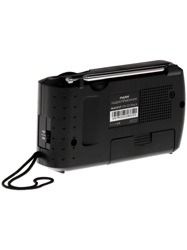 Радиоприемник Maxvi PR-03, 220 В, 2хАА, AUX, чёрный