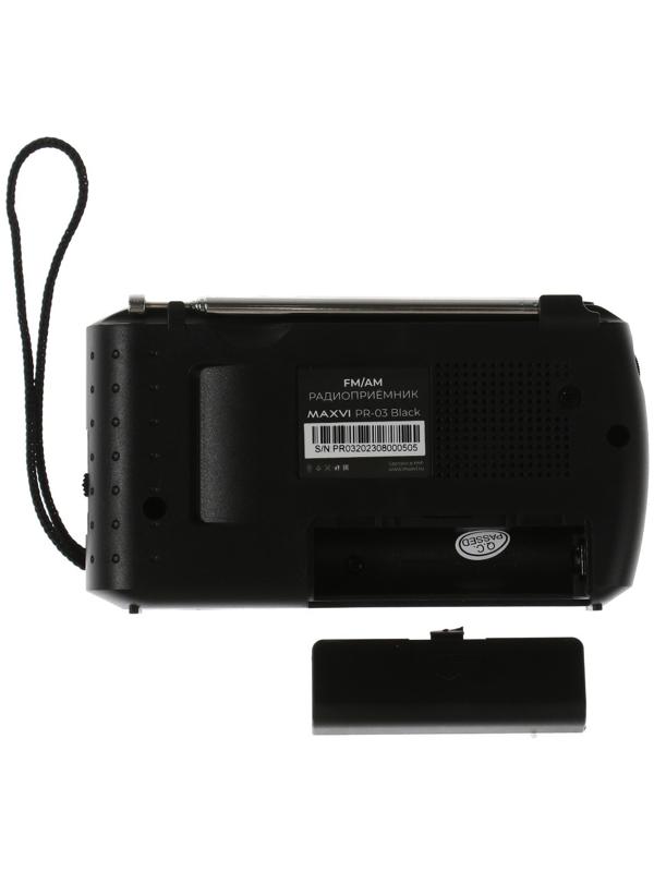Радиоприемник Maxvi PR-03, 220 В, 2хАА, AUX, чёрный