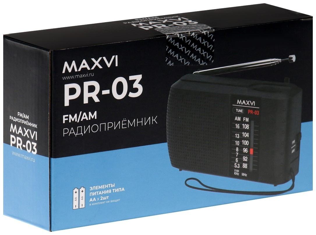 Радиоприемник Maxvi PR-03, 220 В, 2хАА, AUX, серый