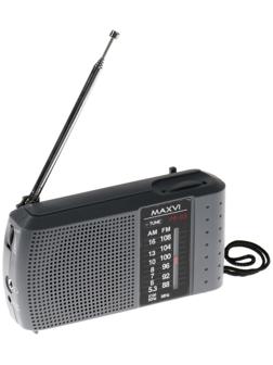 Радиоприемник Maxvi PR-03, 220 В, 2хАА, AUX, серый