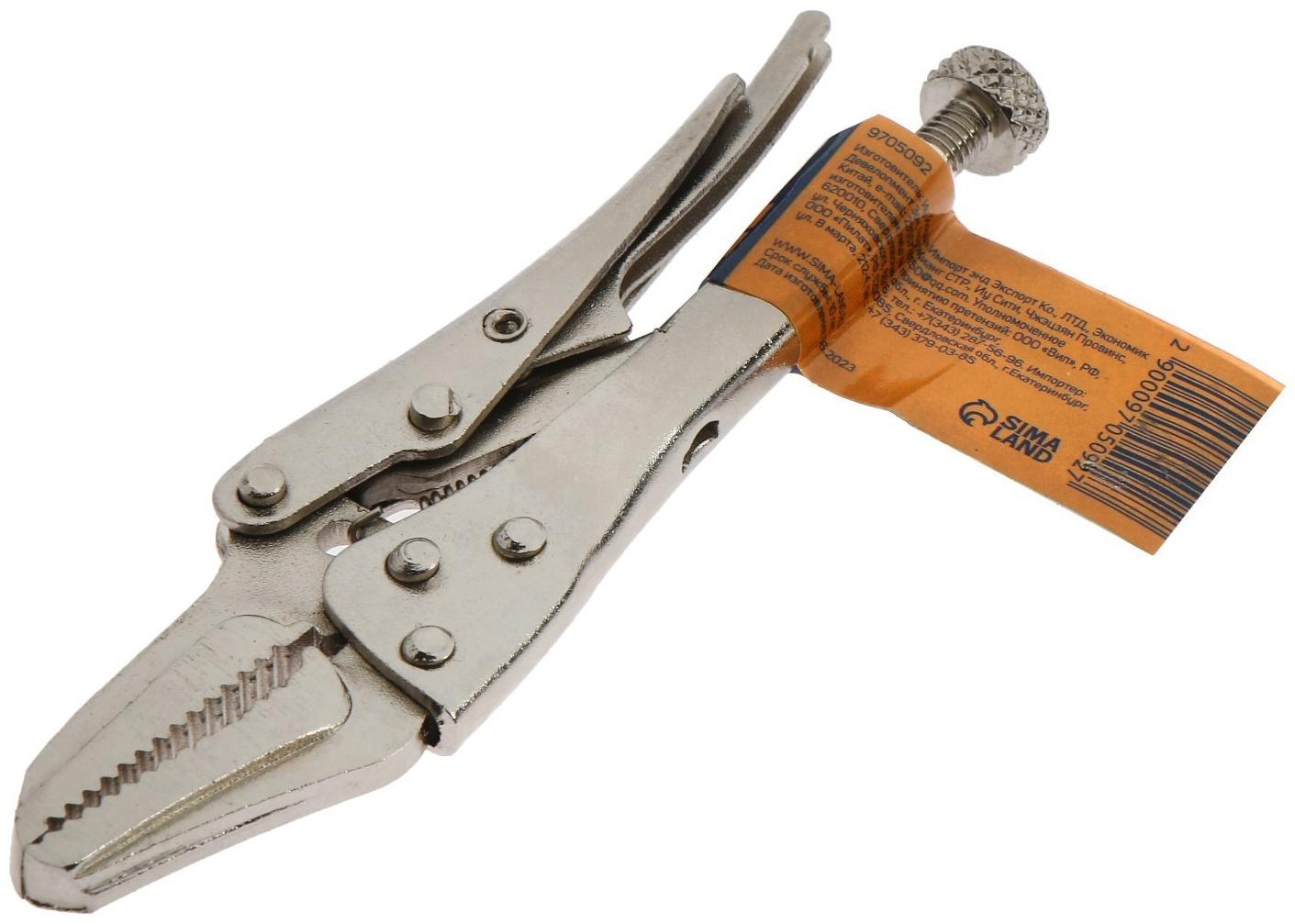 Зажим ручной ТУНДРА, удлиненный плоский захват, с фиксатором, 105 мм