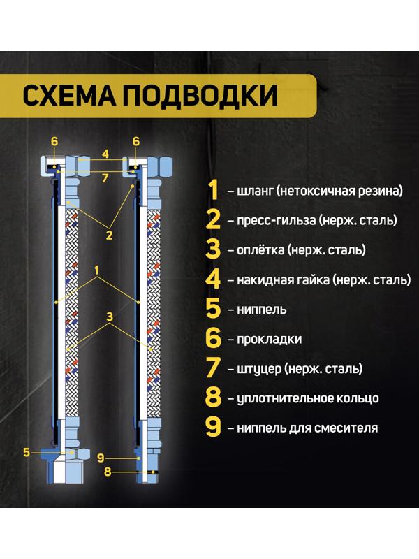 Подводка гибкая для воды ZEIN engr, нейлон, 1/2