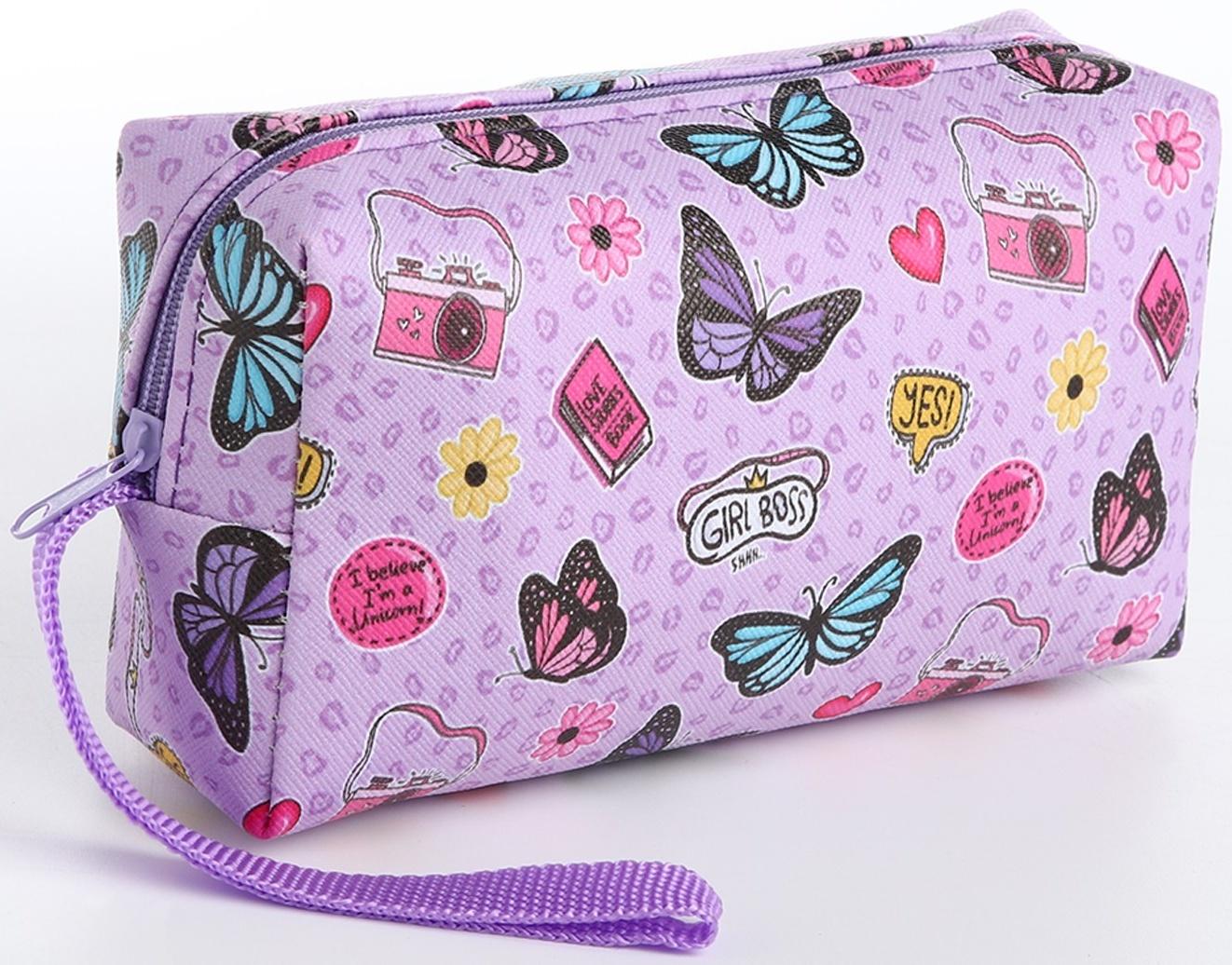 Косметичка на молнии, цвет сиреневый