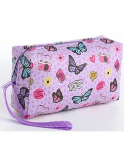 Косметичка на молнии, цвет сиреневый