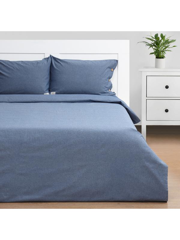 Постельное бельё Этель Denim 1.5 сп, 155х210см, 160х240см, 50х70-2шт, цвет синий, жатый хлопок, 140 г/м2