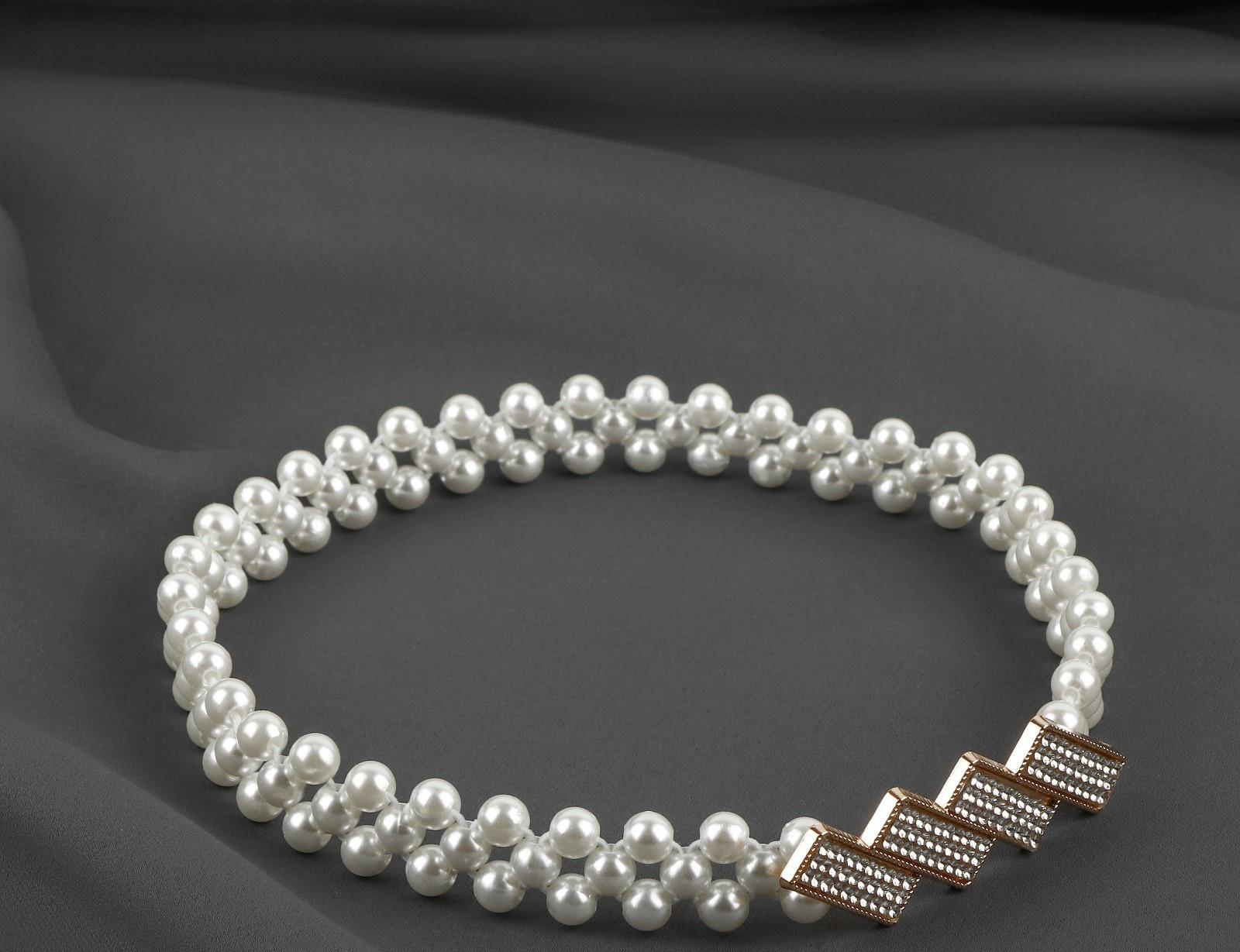 Подхват для штор «Кирпичики», жемчуг на резинке, 2,2 × 7,5 см, 2 × 45 см, цвет белый/золотой