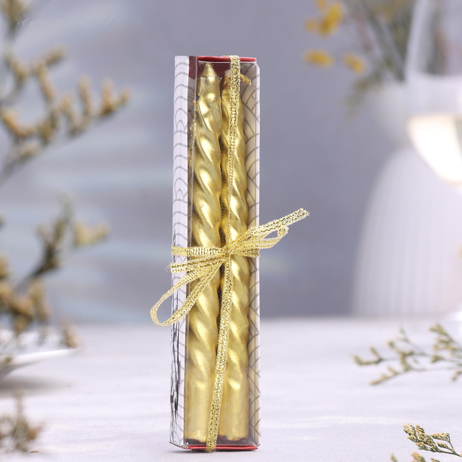 Набор свечей витых, 1,5х 15 см, 2 штуки, золотой металлик