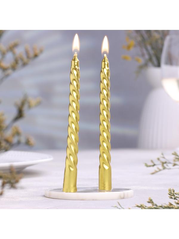 Набор свечей витых, 1,5х 15 см, 2 штуки, золотой металлик