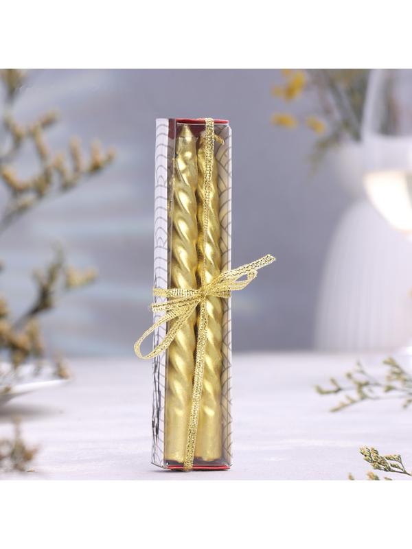 Набор свечей витых, 1,5х 15 см, 2 штуки, золотой металлик