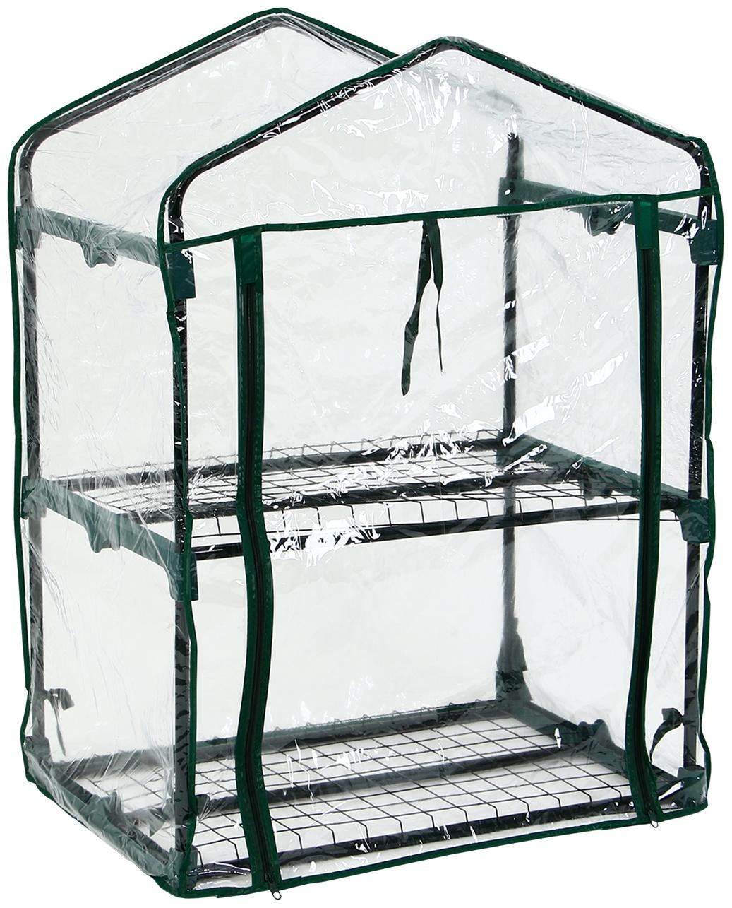 Парник-стеллаж, 2 полки, 93 × 69 × 49 см, металлический каркас d = 16 мм, чехол плёнка 80 мкм