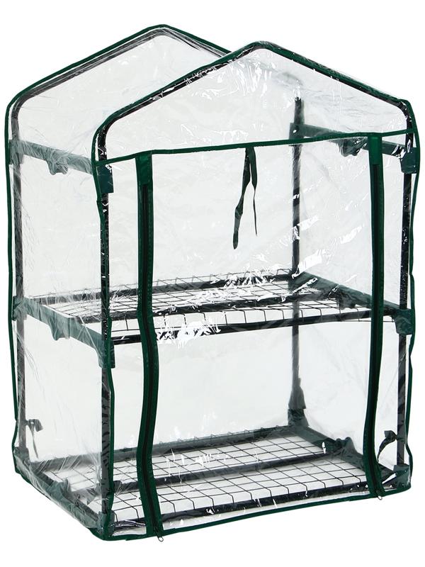 Парник-стеллаж, 2 полки, 93 × 69 × 49 см, металлический каркас d = 16 мм, чехол плёнка 80 мкм