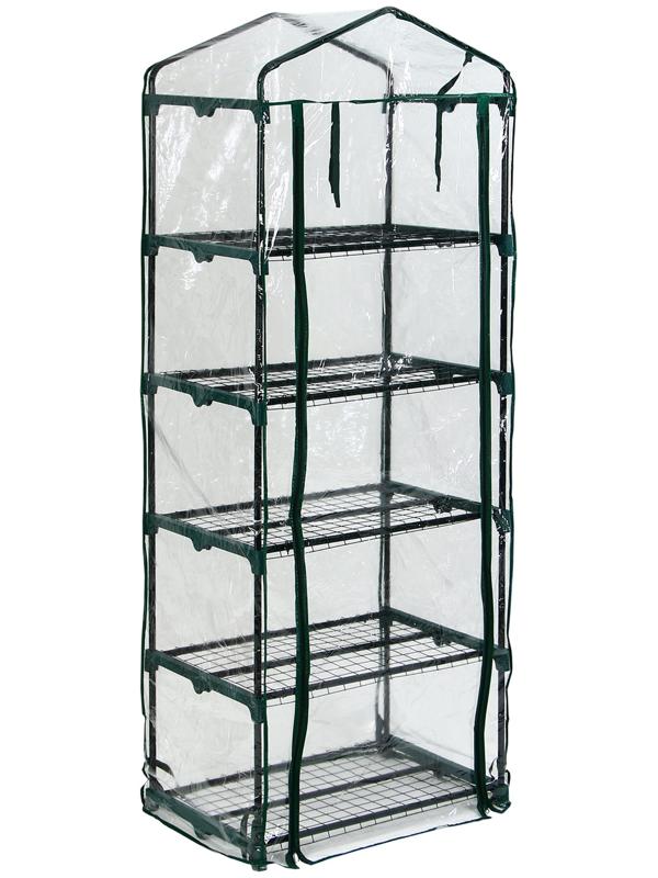 Парник-стеллаж, 5 полок, 193 × 69 × 49 см, металлический каркас d = 16 мм, чехол плёнка 80 мкм