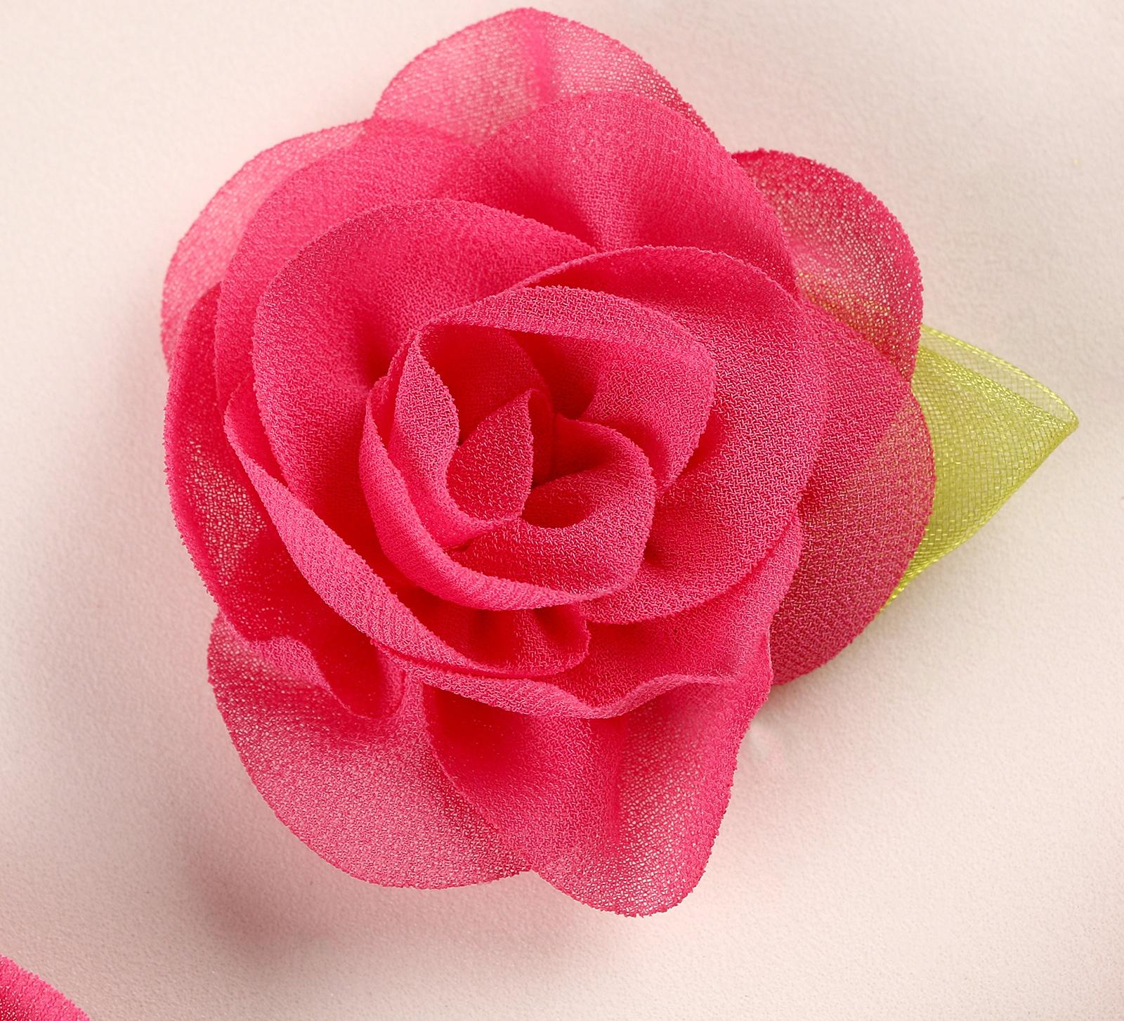 Цветок с лепестками, листиком, из ткани, набор 8 шт., цвет фуксия