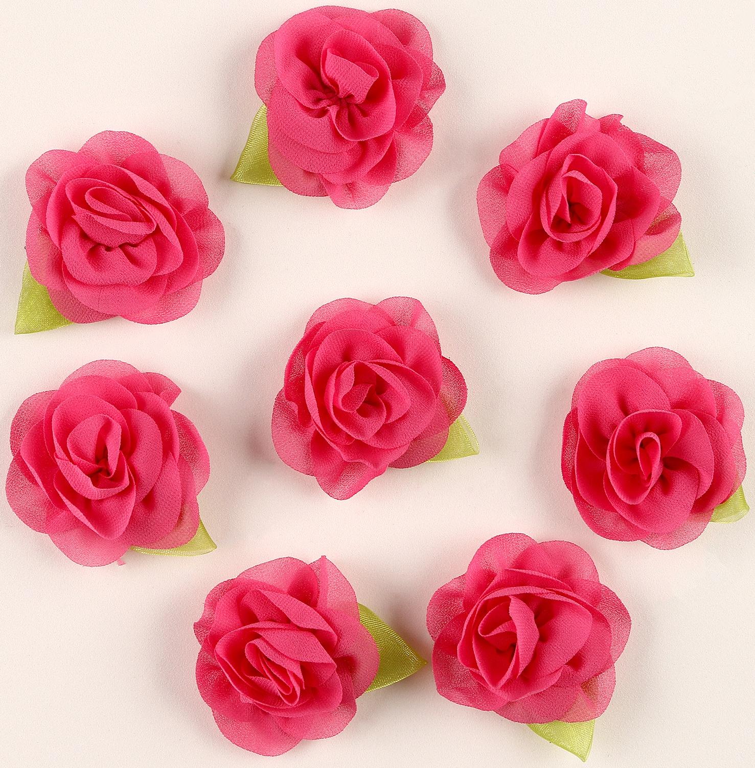 Цветок с лепестками, листиком, из ткани, набор 8 шт., цвет фуксия