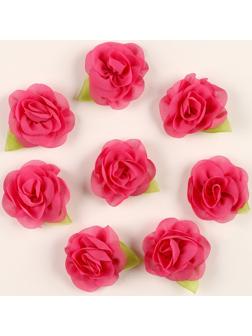Цветок с лепестками, листиком, из ткани, набор 8 шт., цвет фуксия