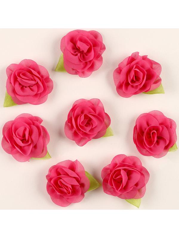 Цветок с лепестками, листиком, из ткани, набор 8 шт., цвет фуксия