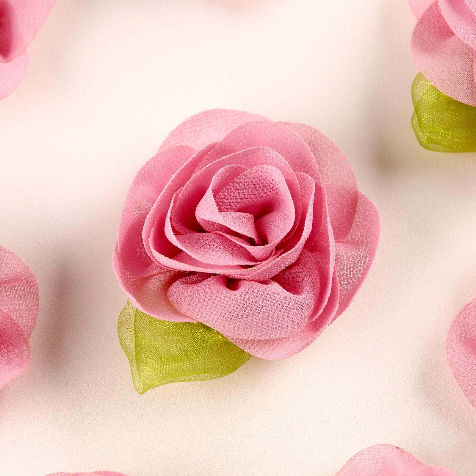 Цветок с лепестками, листиком, из ткани, набор 8 шт., цвет розовый