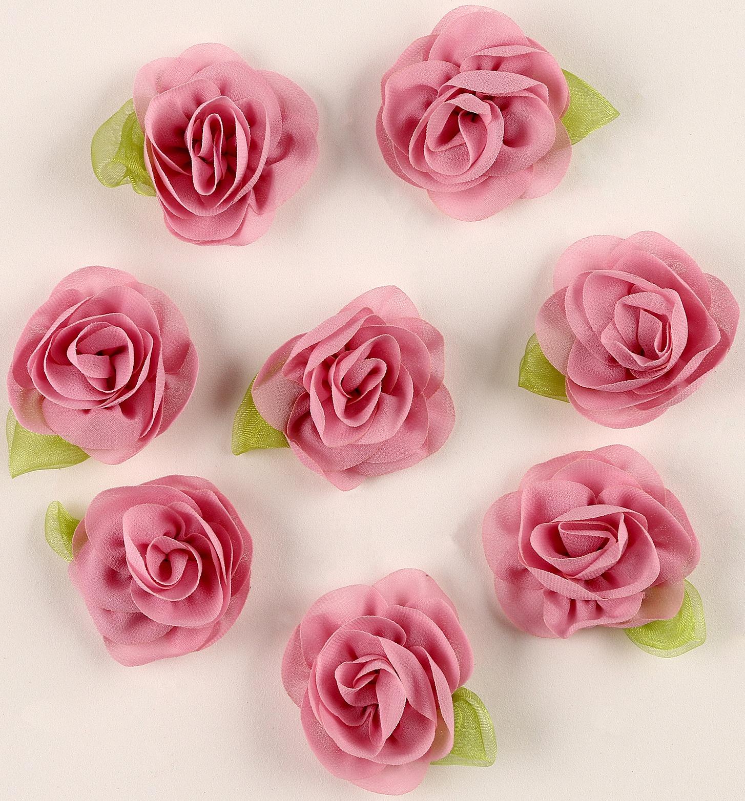 Цветок с лепестками, листиком, из ткани, набор 8 шт., цвет розовый