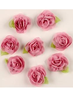 Цветок с лепестками, листиком, из ткани, набор 8 шт., цвет розовый