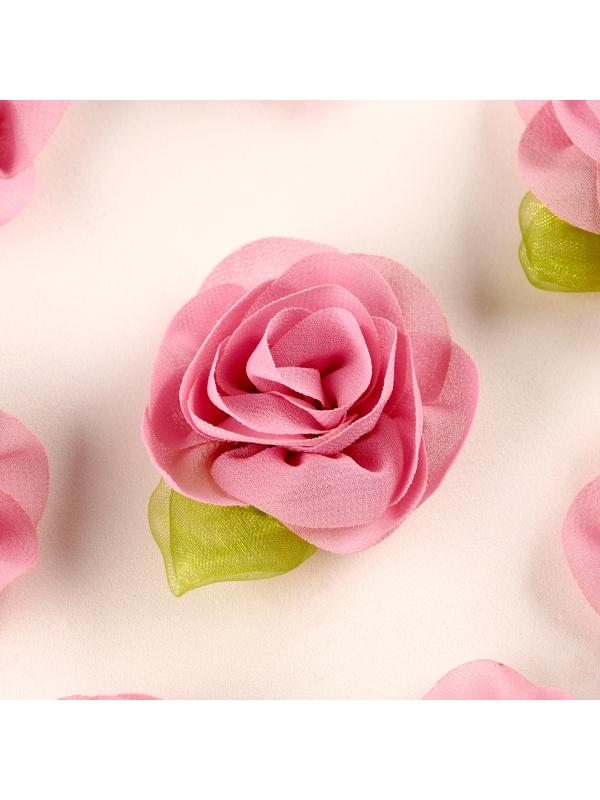 Цветок с лепестками, листиком, из ткани, набор 8 шт., цвет розовый