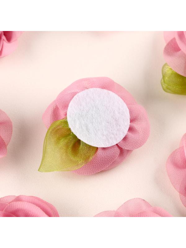 Цветок с лепестками, листиком, из ткани, набор 8 шт., цвет розовый