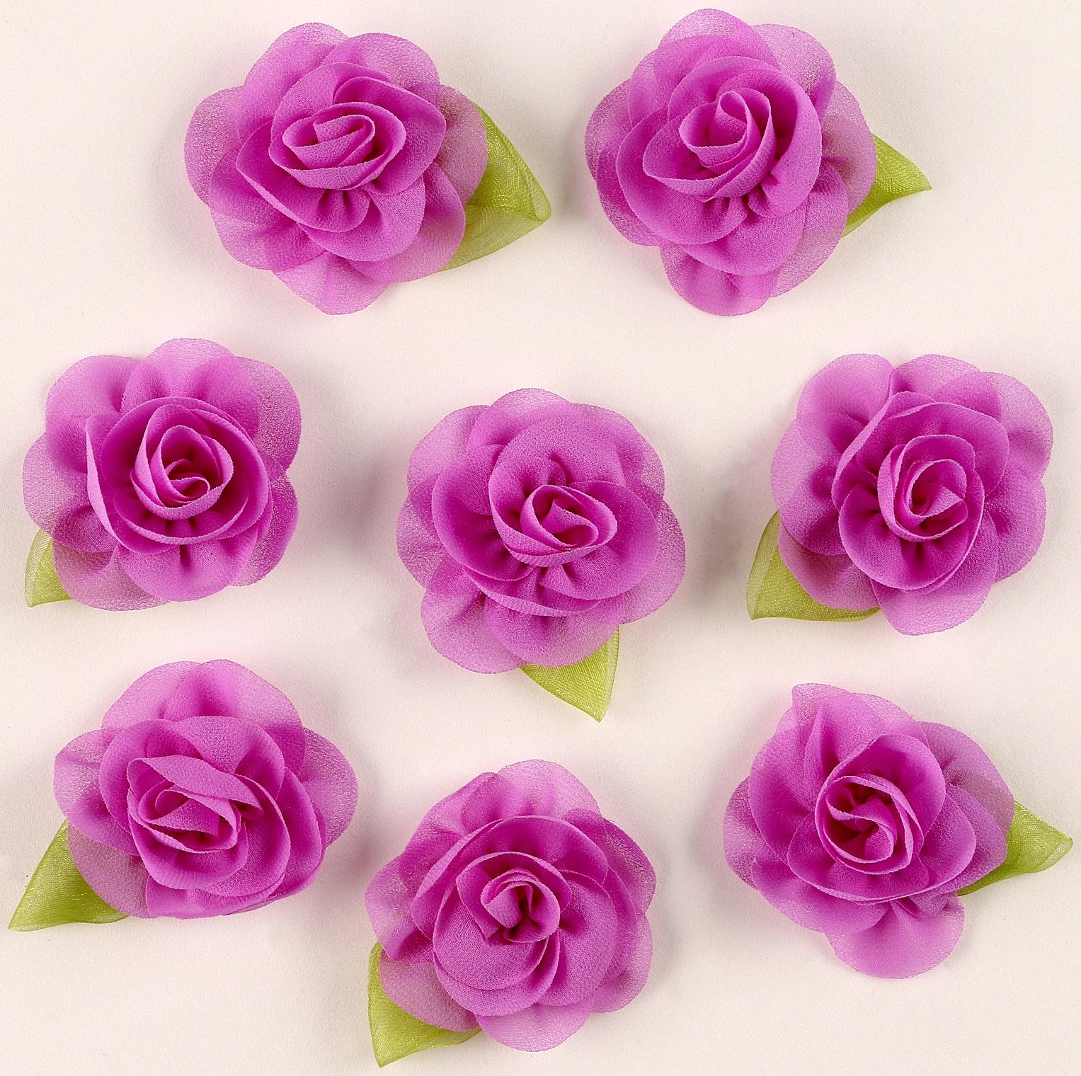 Цветок с лепестками, листиком, из ткани, набор 8 шт., цвет фиолетовый
