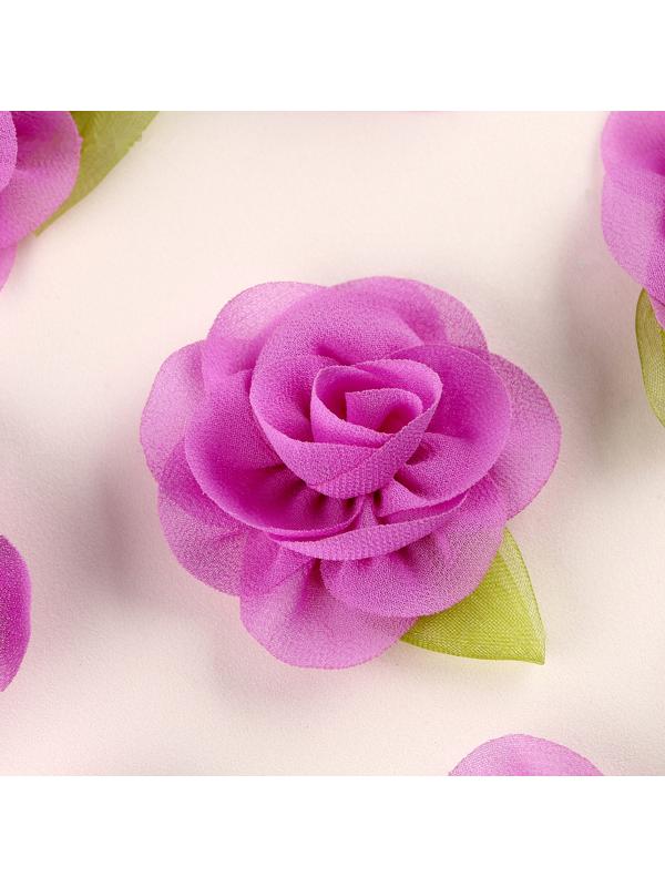Цветок с лепестками, листиком, из ткани, набор 8 шт., цвет фиолетовый