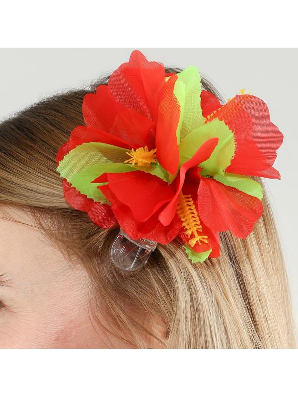 Гавайский набор «Тропики»: юбка, зажим, венок, цвет красный